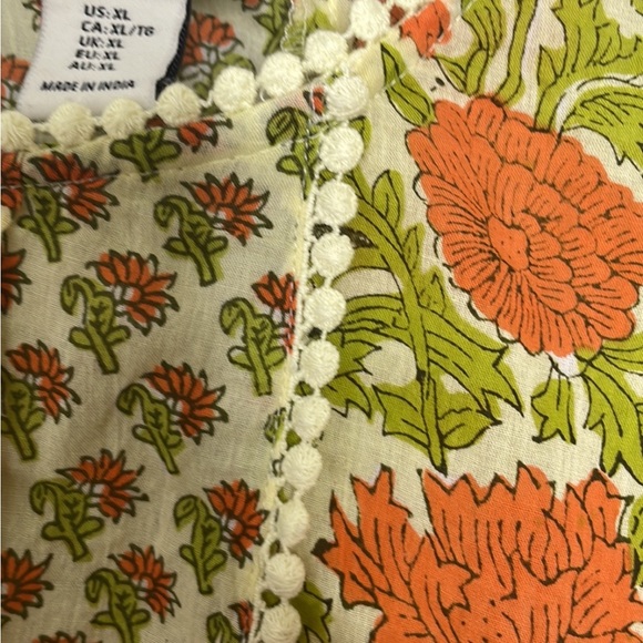 RACHEL ZOE 100% COTTON FLORAL BOHO SHORT SWING TOP 3/4 BELL SLEEVES  SZ XL - Picture 5 of 9